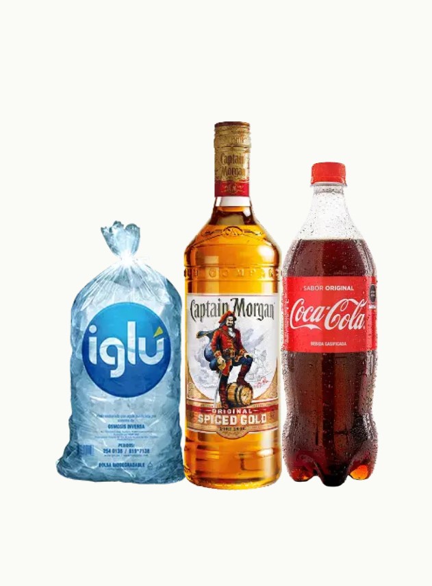 COMBO CAPTAIN MORGAN 700 ML + COCA COLA  1LT + HIELO DE 1.5KG SKU 15937022